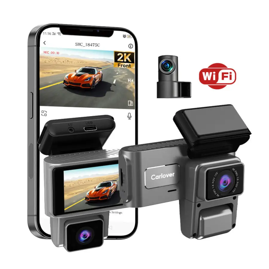 Car Dash Cam 2k Rear View Mirror Camera Wifi Dashcam 3 Channel DashCam WiFi 2k Front and Rear Dashcam for Car — view 1