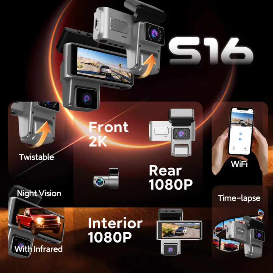 Car Dash Cam 2k Rear View Mirror Camera Wifi Dashcam 3 Channel DashCam WiFi 2k Front and Rear Dashcam for Car — view 5