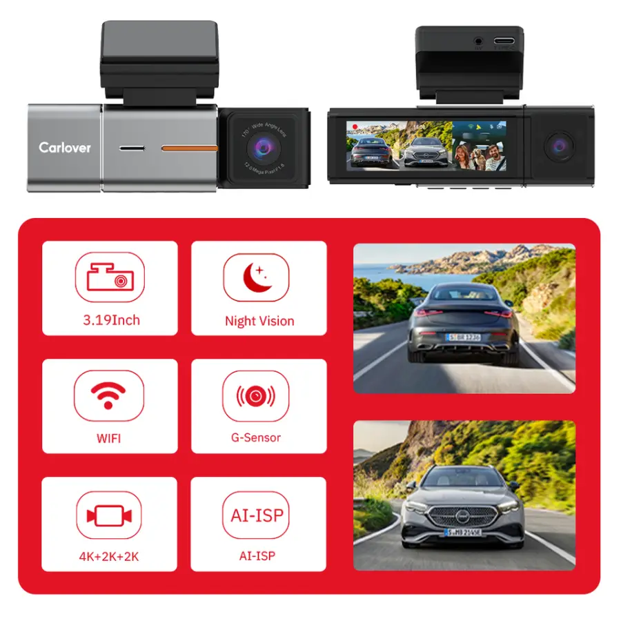 GPS 4K+2K+2K Mirror Dashcam with 3 Cameras 3-Channel Recording WiFi IPS Screen Night Vision & Waterproof Video Recorder for Car — image 2