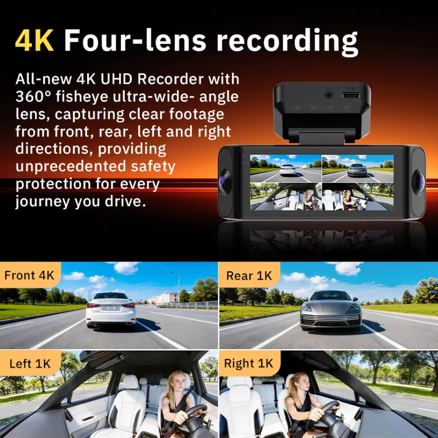 A10Pro 4-Channel Ultra HD 4k Dash Cam All-round Perspective Car Camera 4K Night Vision Loop Recording Dashcam for Car — view 2