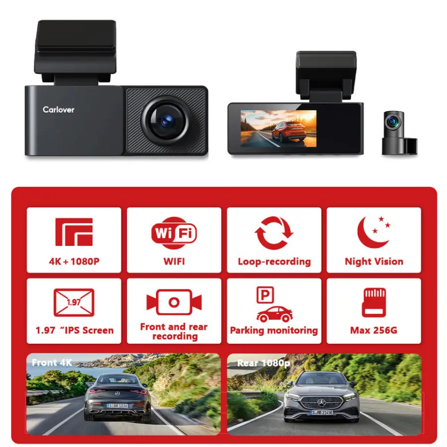 Carlover 1.97 Inch 4K Dashcam Dual Lens Night Vision Car DVR Black Box WiFi Car Camera 4K Dash Cam — view 3