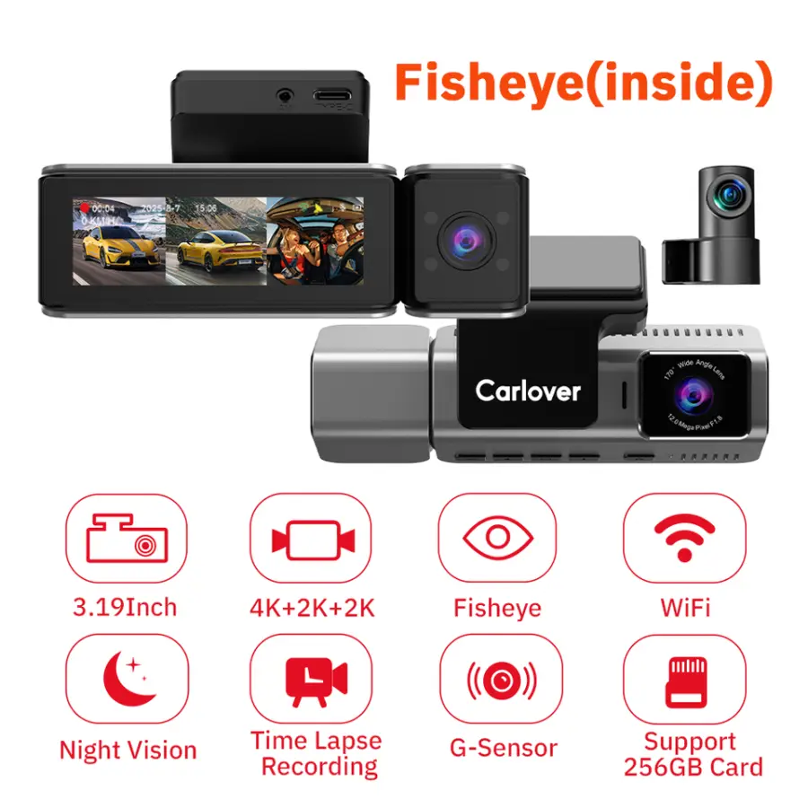 4k+2k+2k 3 Channel Dashcam Wifi GPS Mirror Dashcam 4k Front and Rear Camera Dashcam 4k Car Dvr 4k Dashcam for Car — view 2