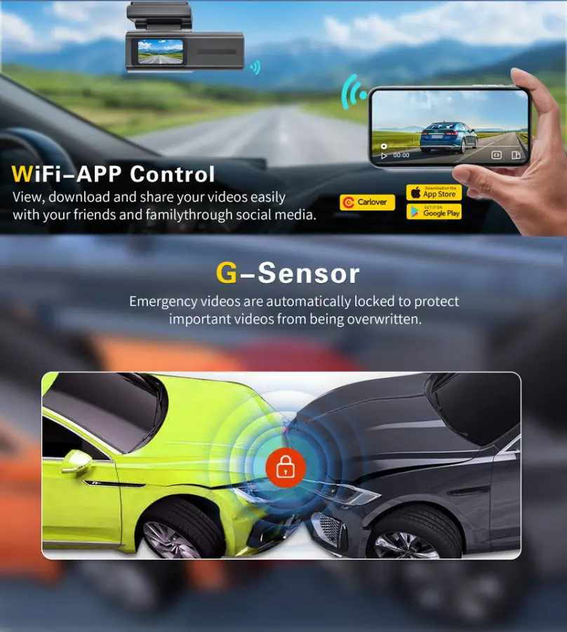 4k DashCam Wif Rearview Hidden 2 Way Dashcam Dvr Wifi Car Front 4k Front and Rear Camera 2 Channel Car Camera — image 6