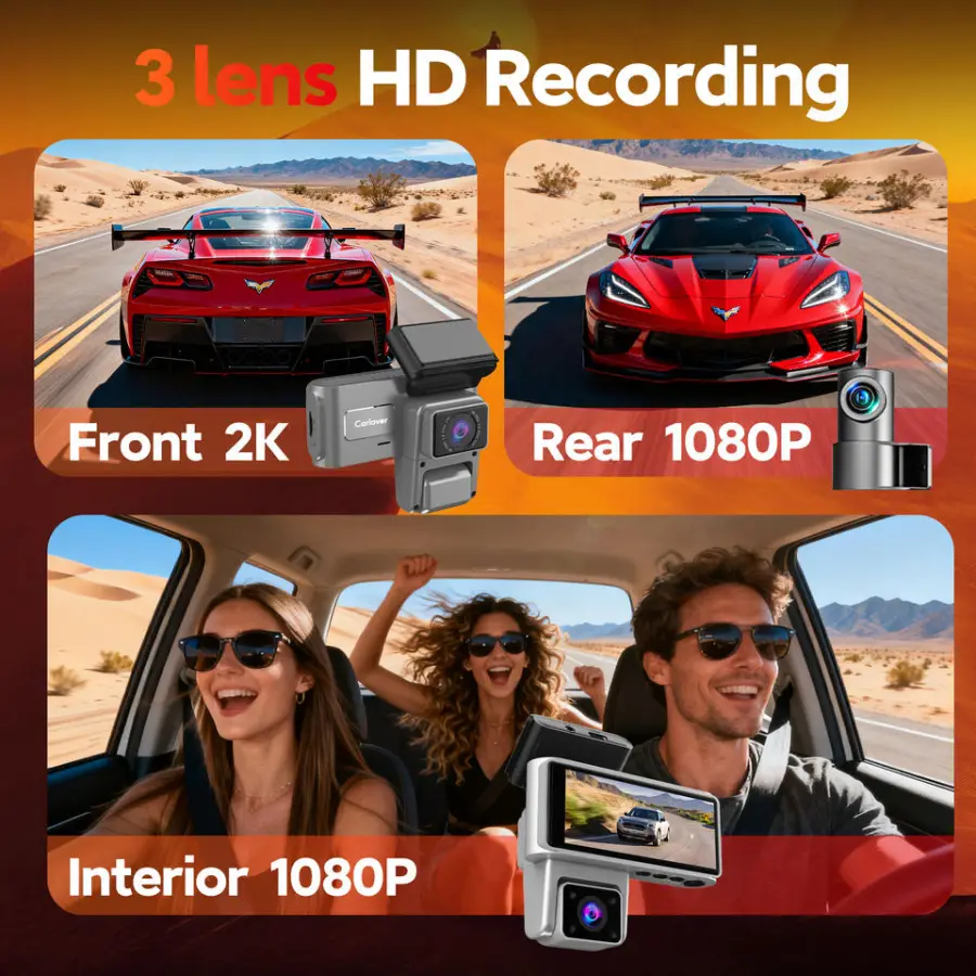 Car Dash Cam 2k 1080p Rear View Mirror Camera Wifi Dashcam 3 Channel DashCam WiFi 2k Front and Rear Dash Camera Dashcam — view 4