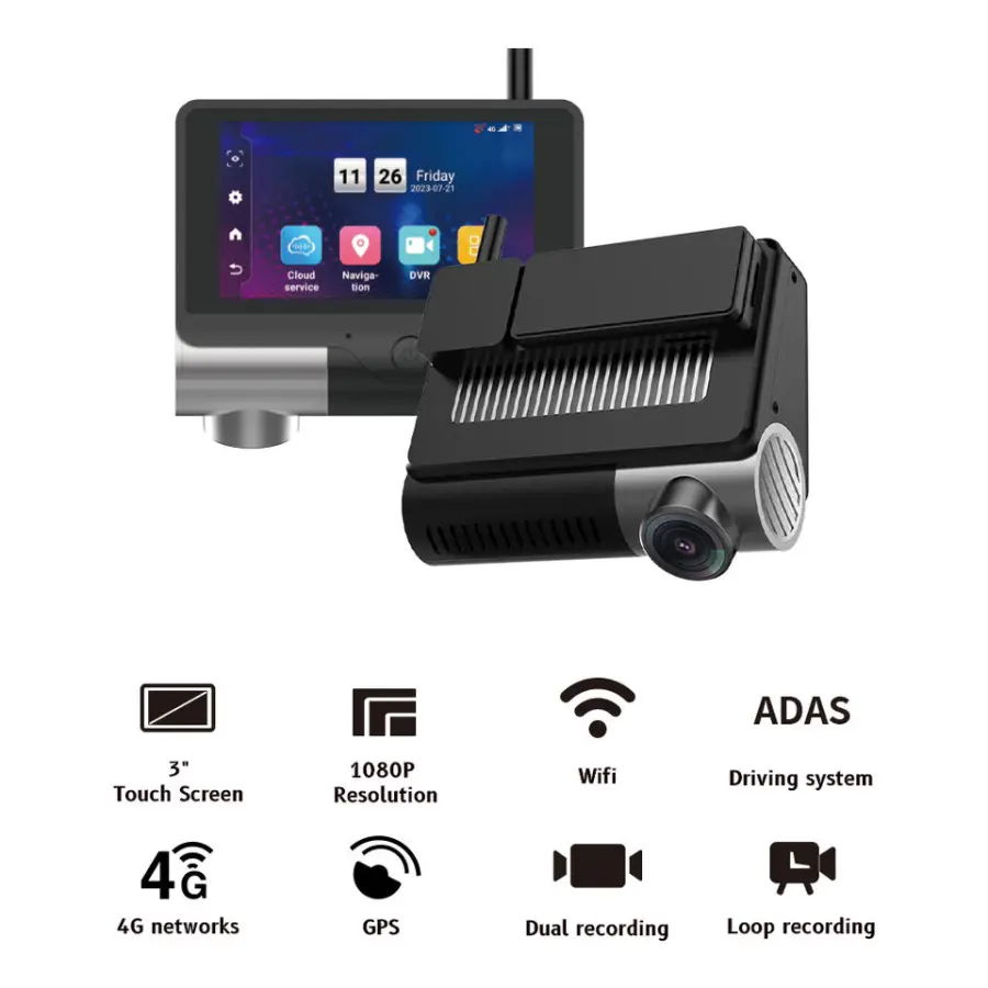 Carlover 3 Inch IPS Touch Screen Car Dashcam DVR 4G GPS WIFI 2CH FHD Recording Dash Cam Front and Back — view 2