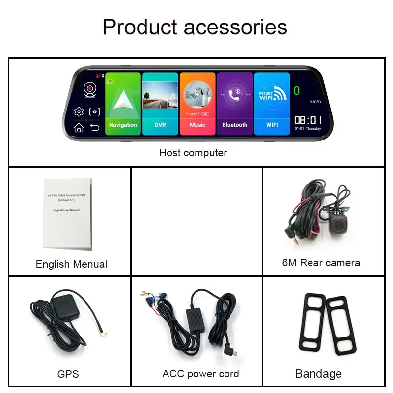 Shenzhen Manufacturer GPS Navigation 10 Inch 4G Dual Lens Car DVR Camera 1080P ADAS Dash Cam Android 2G+32GB IPS Screen Built-in — image 5