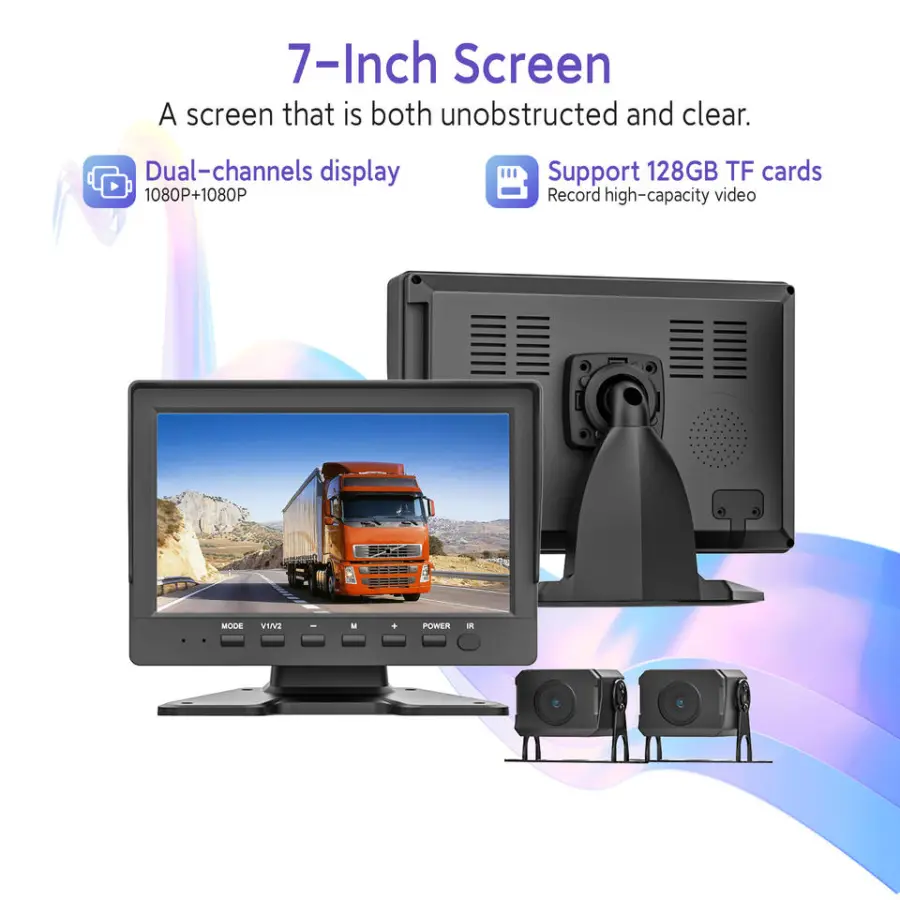 7 Inch IPS Dual Lens Dashboard Car Black Box 1080p Truck DVR Night Vision Video Recorder Dash Cam — image 4