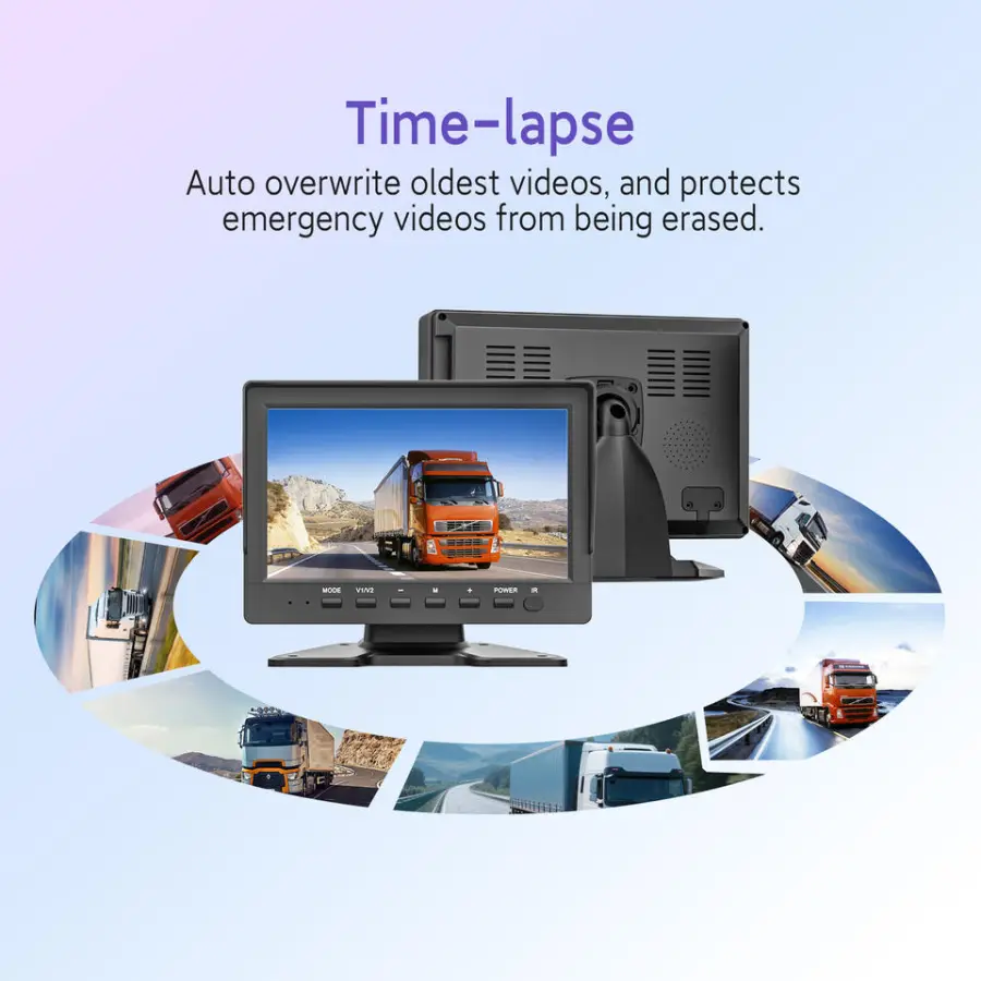 7 Inch IPS Dual Lens Dashboard Car Black Box 1080p Truck DVR Night Vision Video Recorder Dash Cam — image 5