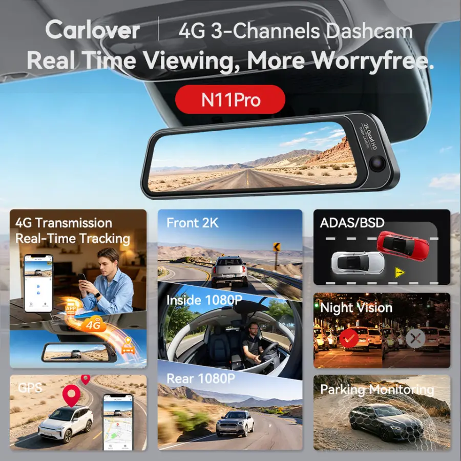 Carlove N11Pro 4G DashCam 3 Channel Dash Cam 2K+1080P+1080P Streaming Media Mirror Remote Live View Fleet Management Car DVR — image 3