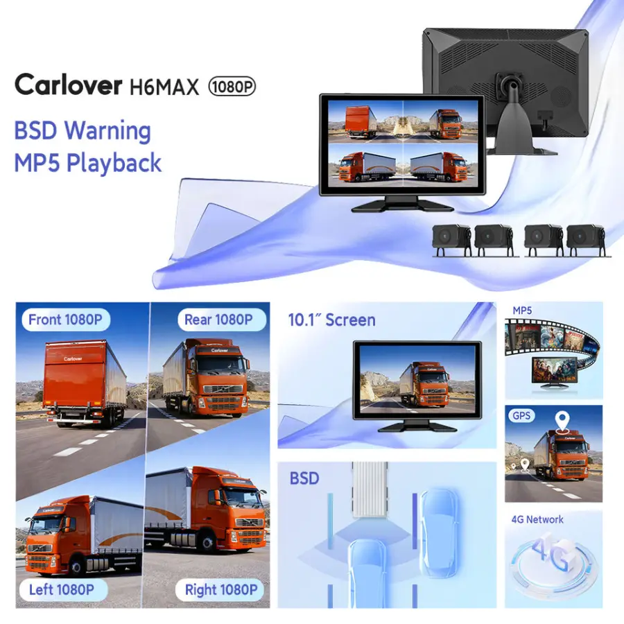 4G WiFi GPS Truck Dashcam 4 Channel 1080P Car DVR 10.1" Screen 360 Degree View Blind Spot Warning Dashboard Camera for F — view 3
