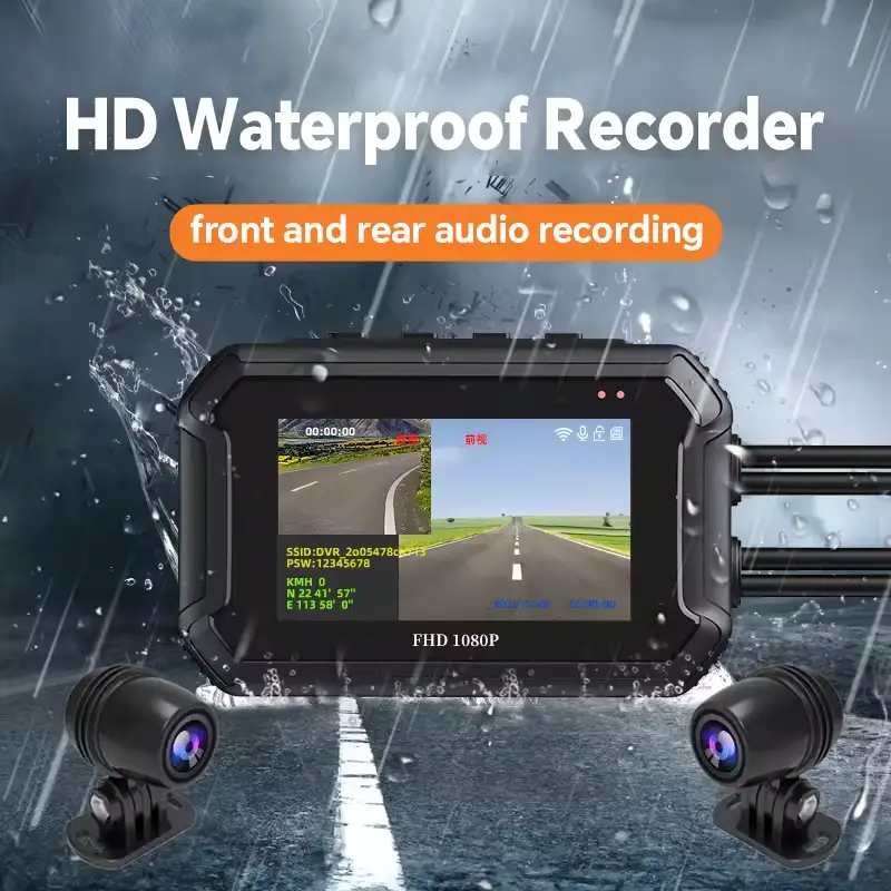 All Waterproof Dual Lens 1080P Video Recorder GPS & Wifi Enabled 3 Inch IPS Screen Motorcycle Dashcam — view 2