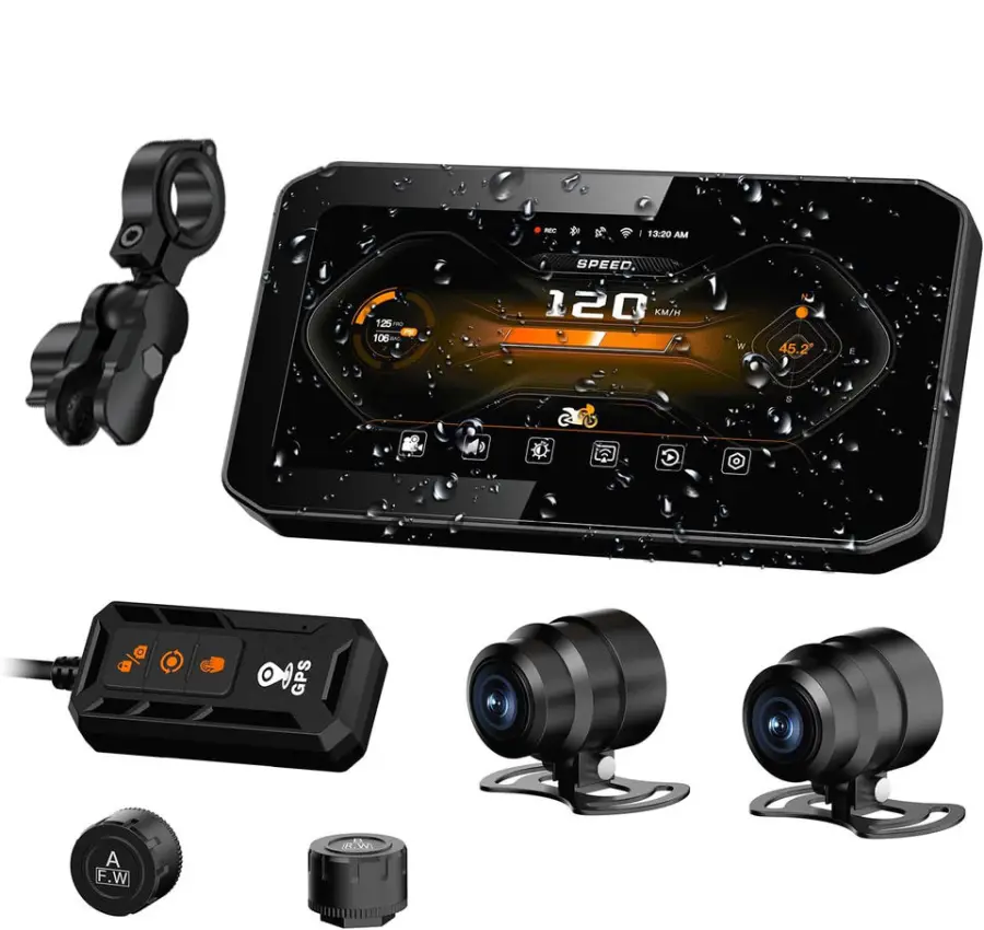 6.25 Inch IP67 Waterproof Loop Recording Wifi GPS Carplay Auto Motorcycle DVR TPMS BSD Dash Cam AHD 1080p Motorcycle Cam — view 1