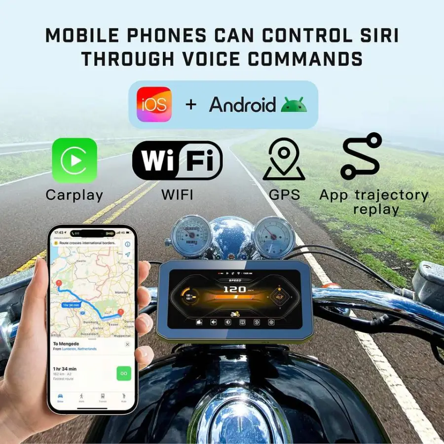 6.25 Inch IP67 Waterproof Loop Recording Wifi GPS Carplay Auto Motorcycle DVR TPMS BSD Dash Cam AHD 1080p Motorcycle Camera — image 4