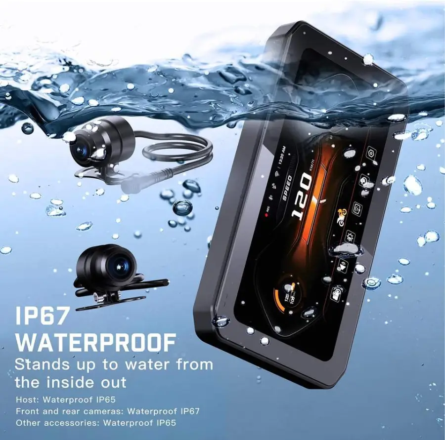 6.25 Inch IP67 Waterproof Loop Recording Wifi GPS Carplay Auto Motorcycle DVR TPMS BSD Dash Cam AHD 1080p Motorcycle Camera — image 6