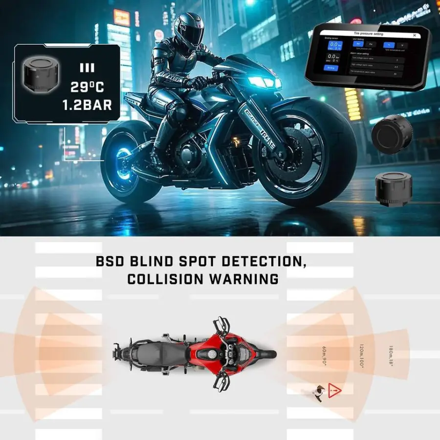6.25 Inch IP67 Waterproof Loop Recording Wifi GPS Carplay Auto Motorcycle DVR TPMS BSD Dash Cam AHD 1080p Motorcycle Camera — image 7