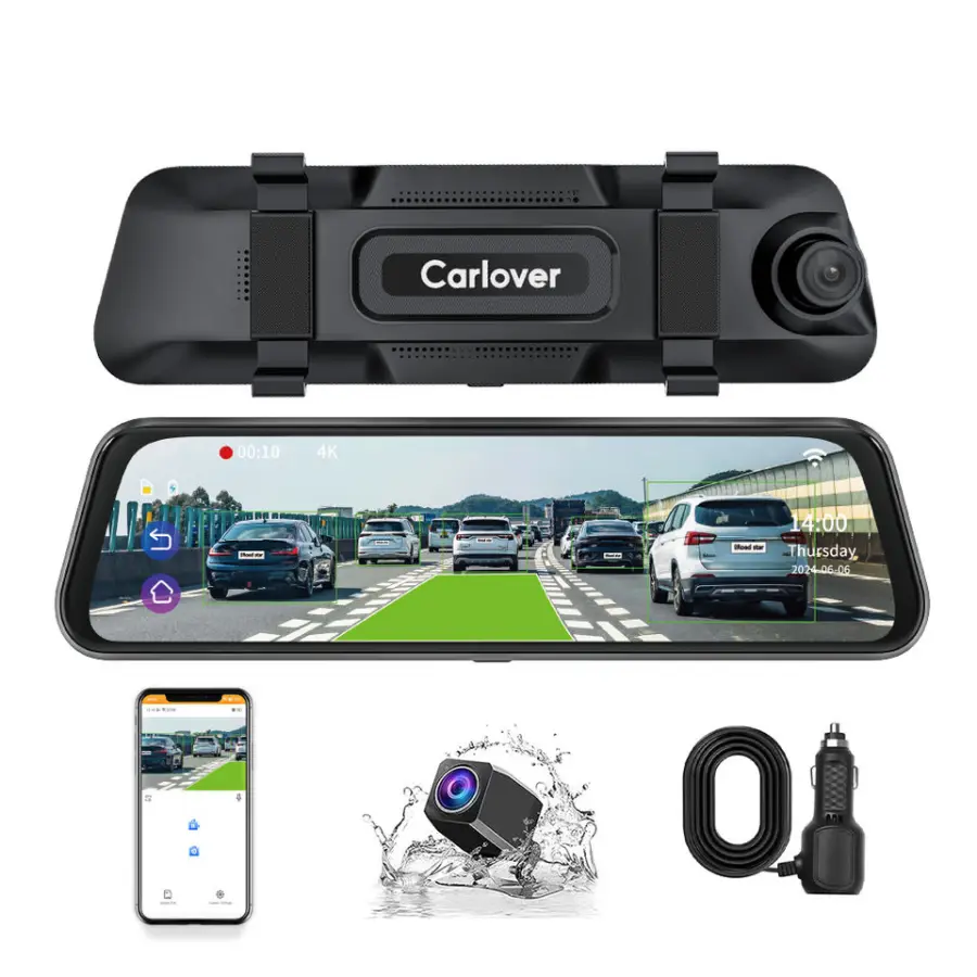 Carlover N6pro 10 Inch 2-CH Adas Bsd Wifi Rearview Mirror Car Camera Dashcam Front and Rear 4k Waterproof Camera Dash Ca — view 1