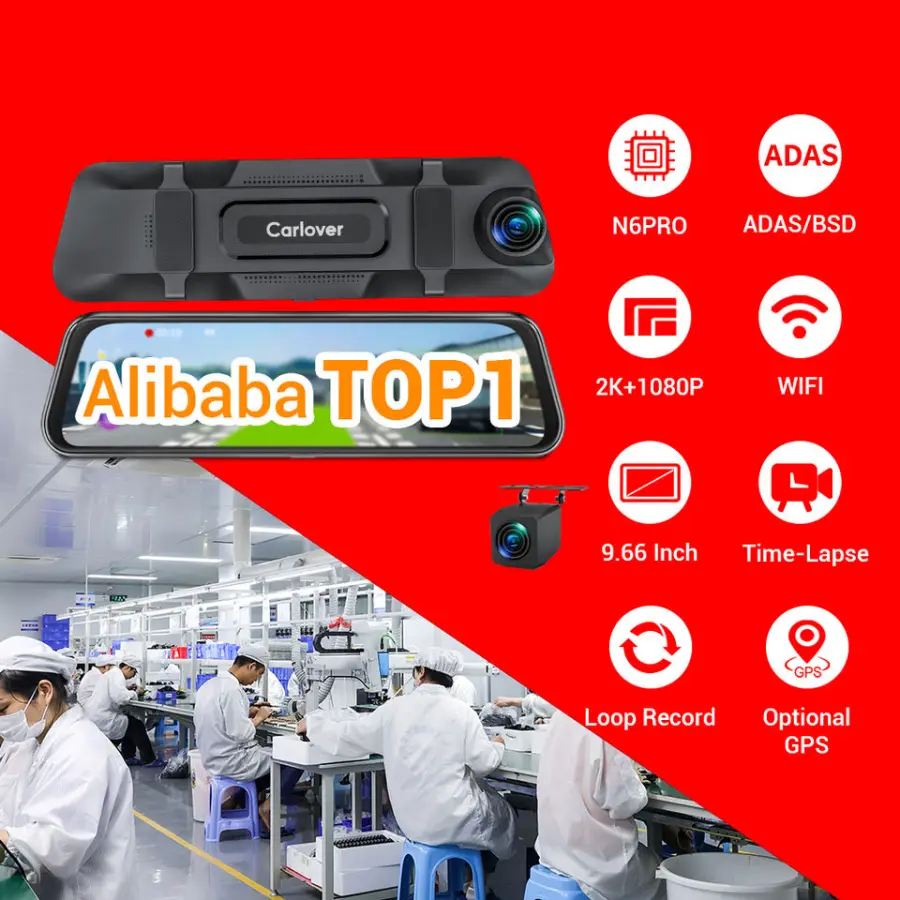 Carlover N6pro 10 Inch 2-CH Adas Bsd Wifi Rearview Mirror Car Camera Dashcam Front and Rear 4k Waterproof Camera Dash Ca — view 3