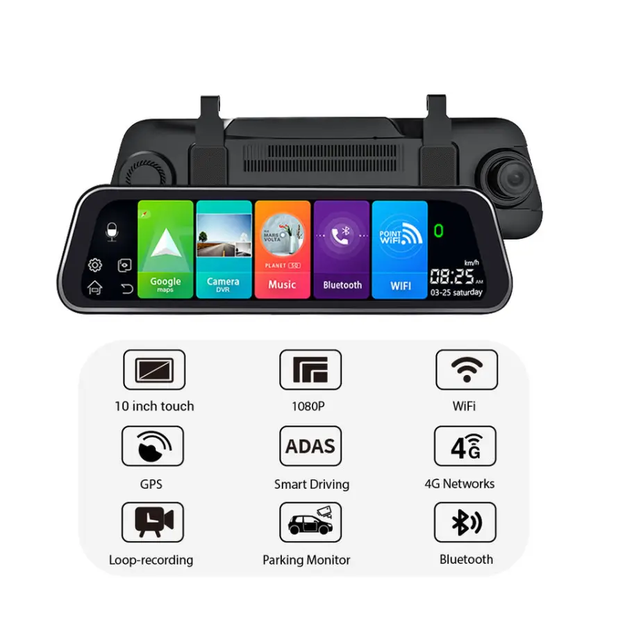 Carlover 10 Inch 4G WiFi GPS ADAS Dual Lens Car DVR Camera Android 8.1 Video Recorder Rear View Mirror FHD 1080P IPS Scr — view 2