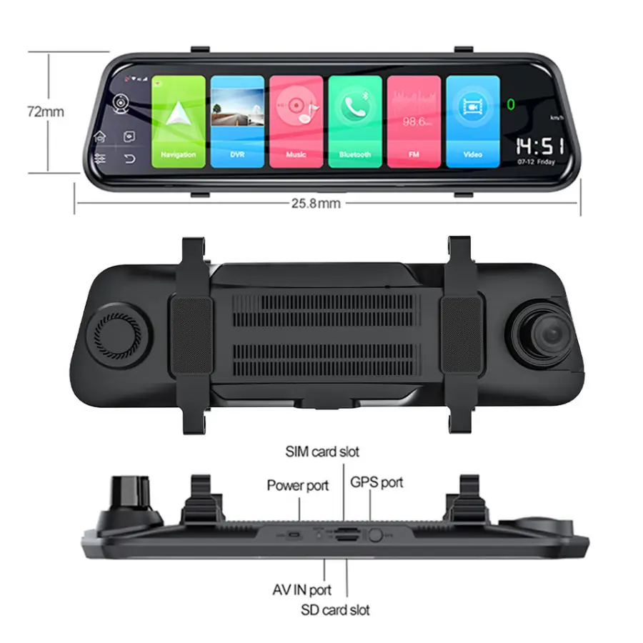 Carlover 10 Inch 4G WiFi GPS ADAS Dual Lens Car DVR Camera Android 8.1 Video Recorder Rear View Mirror FHD 1080P IPS Scr — view 5