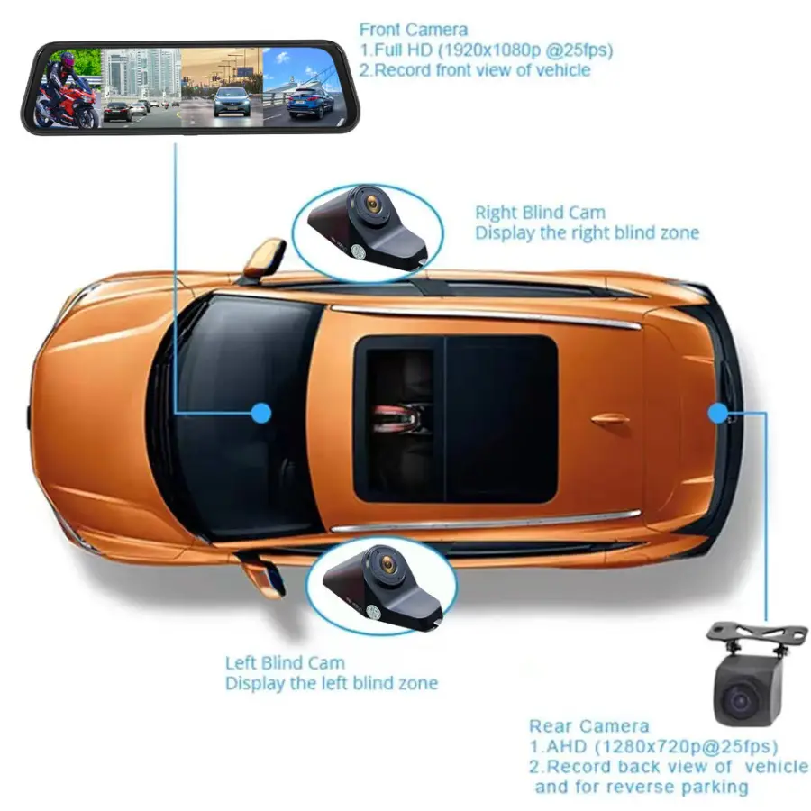 Carlover 4 Lens ADAS WiFi IPS Dash Cam Rearview Mirror Camera Night Vision Super Night Vision Video Recorder Car DVR Bla — view 4
