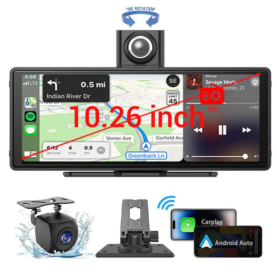 10.26inch 4K Carplay Dual Lens 170 Ultra Wide Angle IPS Screen Front/Rear Car Black Box DVR Dash Camera Video Recorder — view 2