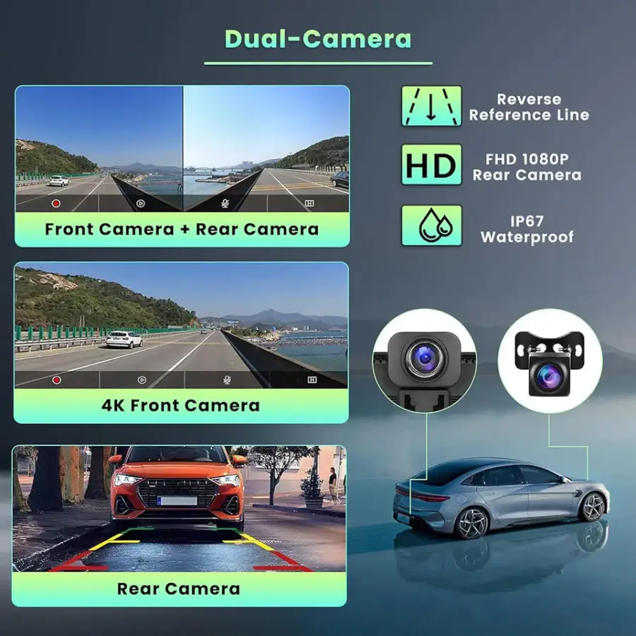 10.26inch 4K Carplay Dual Lens 170 Ultra Wide Angle IPS Screen Front/Rear Car Black Box DVR Dash Camera Video Recorder — view 3