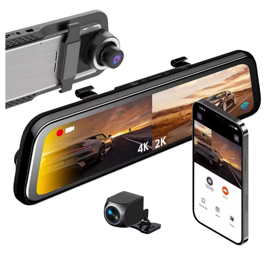 WIFI 4K+2K 9.66 Inch ADAS BSD Dashcam 4k Front and Rear Camera Car Dash Cam 4k Black Box Rear View Mirror Camera Dashcam — view 1