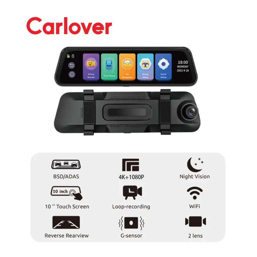 Carlover N8pro 4K Front & Rear View Mirror Car Camera Recorder with Touch Screen Super Night Vision & ADAS — image 3