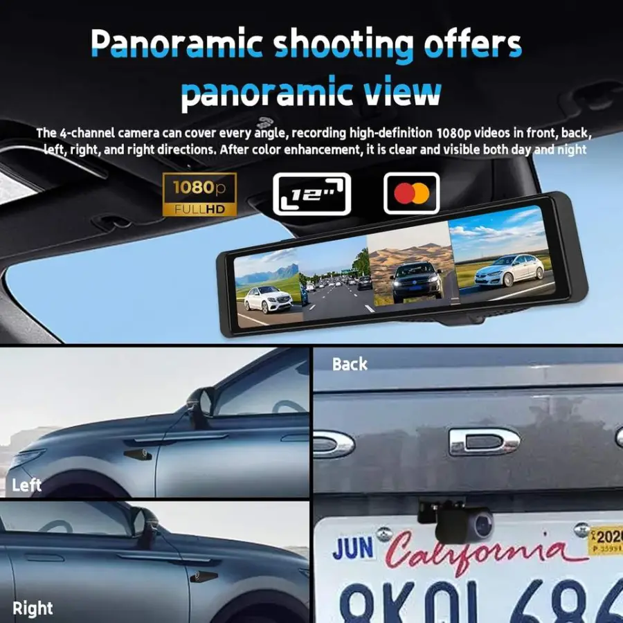 Carlover 4 Lens Dash Cam 4K Mirror Dashcam ADAS BSD WiFi Rear View Mirror Camera Dashcam for Car — image 4