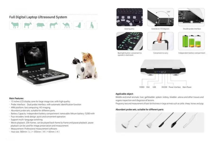Veterinary Use 15'' Full Medical LCD Screen Ultrasound Machine Black and White Ultrasound Machine for Animal Use — view 2