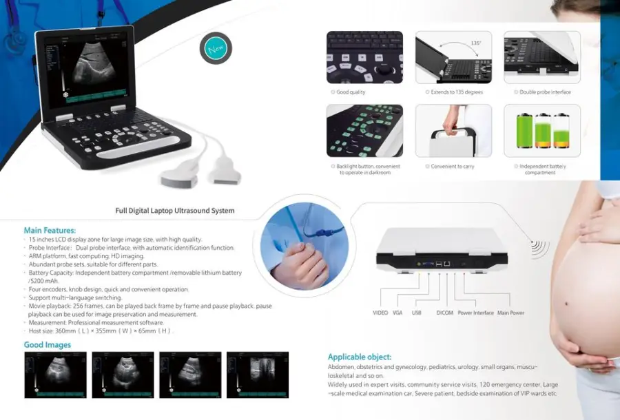 Veterinary Use 15'' Full Medical LCD Screen Ultrasound Machine Black and White Ultrasound Machine for Animal Use — view 3