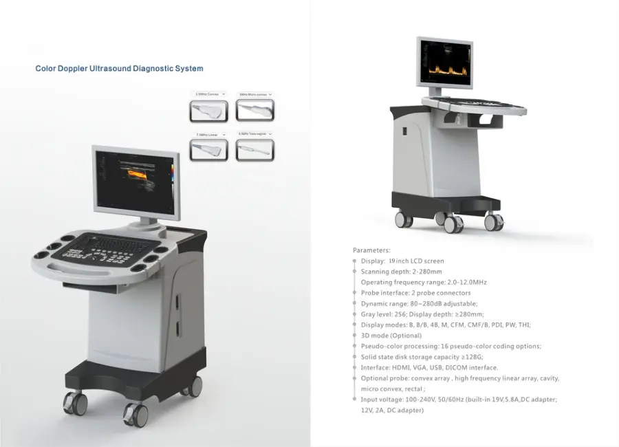 UMUS032 Low Price Trolley Color Ultrasound Machine Color Doppler Ultrasound with Probes Used in Clinic and Hospital — image 6
