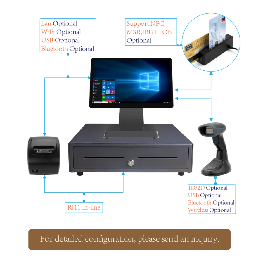 Factory Price OEM ODM Smart POS Terminal Electronic Cash Drawer Register Touch Screen All in One POS System for Supermarket — image 4