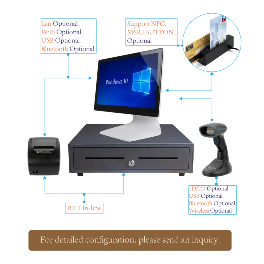 15.6/18.5inch All in One POS Computer Aluminum Alloy Shell Touch Screen Windows Cash Register Point of Sale System — image 6