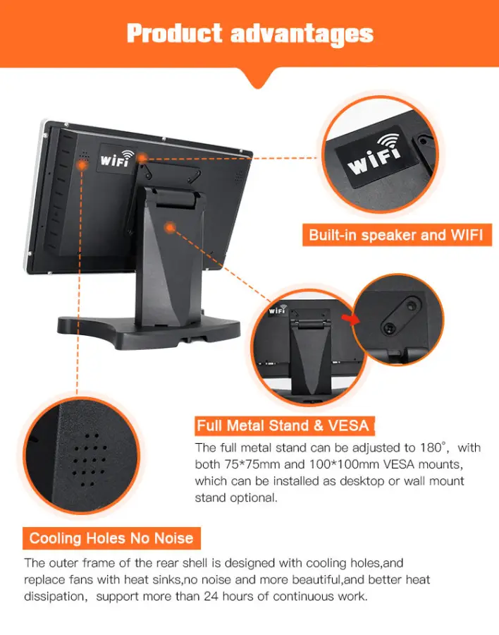 15.6 Inch Flat Touch All In One POS PC 10-Point Capacitive Touch For Supermarket Convenience Store Cash Register — image 4