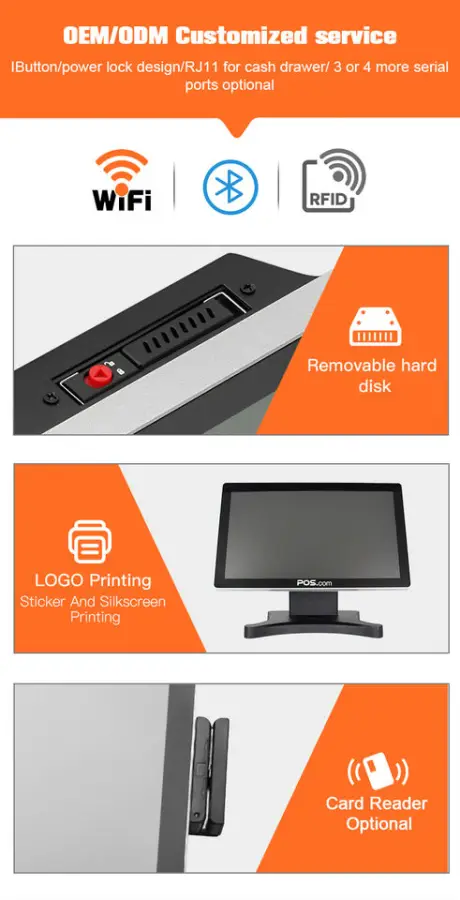 15.6 Inch Flat Touch All In One POS PC 10-Point Capacitive Touch For Supermarket Convenience Store Cash Register — image 5
