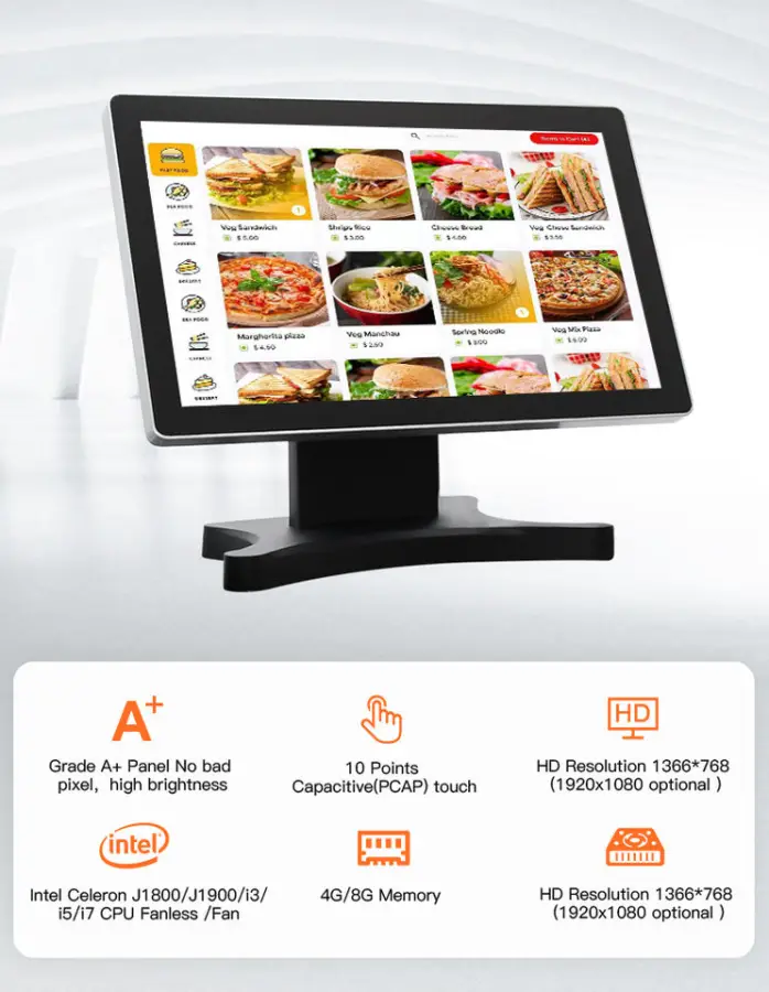 15.6 Inch Flat Touch All In One POS PC 10-Point Capacitive Touch For Supermarket Convenience Store Cash Register — image 6