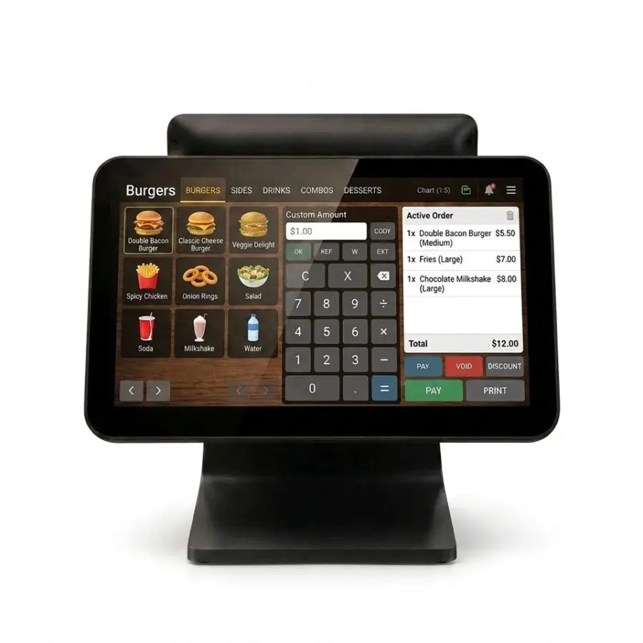 True Flat 15.6 Inch Main Screen and 11.6 Inch Second Screen Point of Sales Capacitive Touch POS Terminal — view 1