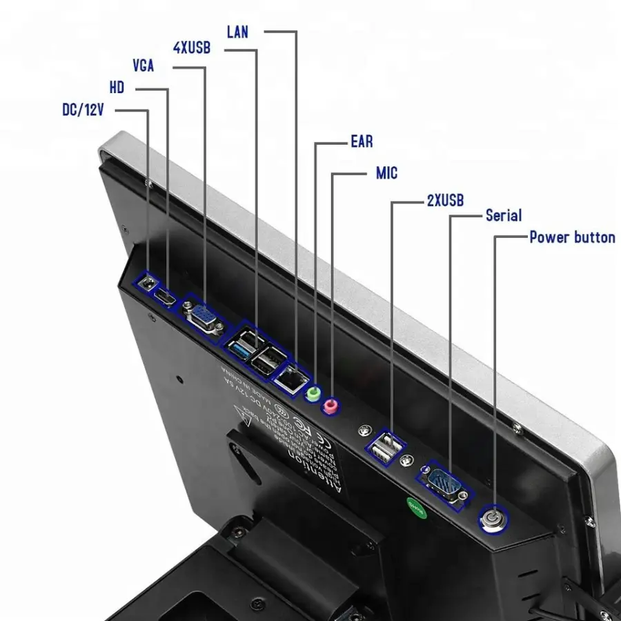 15" Flat Capacitive Touch All in One POS Machine 1024*768 Mitsubishi Sharp Panel for Supermarket Restaurant Retail Checkout — image 4