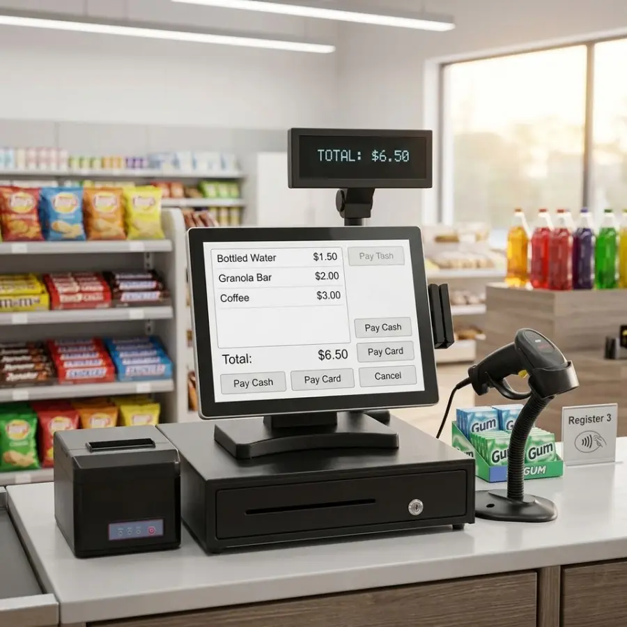15" True Flat Capacitive Touch Industrial All in One Panel PC Retail Cash Register Terminal for Supermarket Convenience — view 1