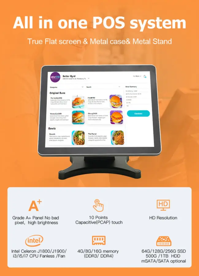 15" True Flat Touch POS Terminal I5-6200U Industrial Sharp Mitsubishi Screen for Retail Shop Restaurant Supermarket — image 6