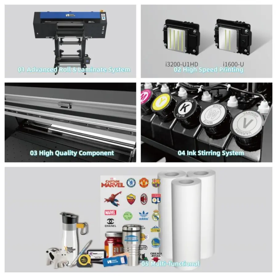 2025 Best 40/60cm Uv Dtf Stickers Printer with Gold Foil Varnish Gift Customization for Cups Perfume Bottles Keychain Phone case — image 3
