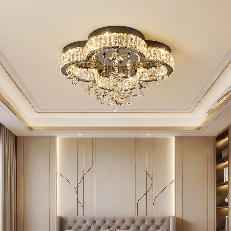 Luxury Crystal Livingroom Led Ceiling Lamp Villa Stainless Steel Home Bedroom Fixture LED Hotel Restaurant Ceiling Light — view 1