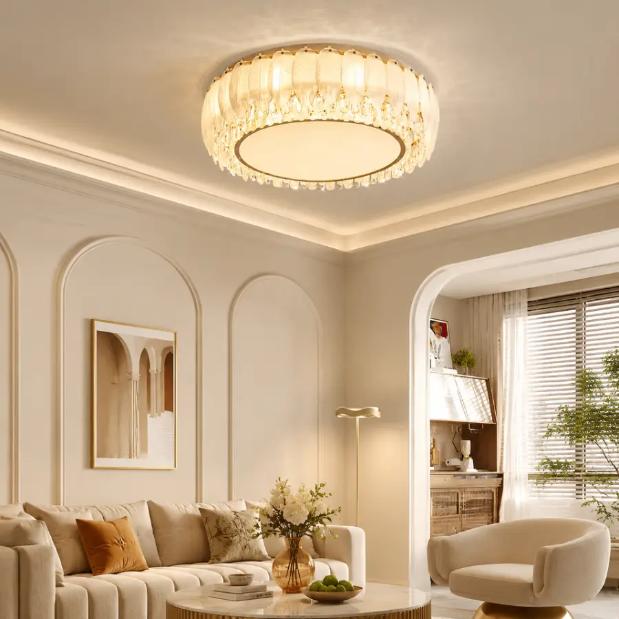 Luxury LED Gold Ceiling Crystal Villa Banquet Hall Style for Living Room Bedroom Hotel Whole House Decor Dimmable Middle — view 1
