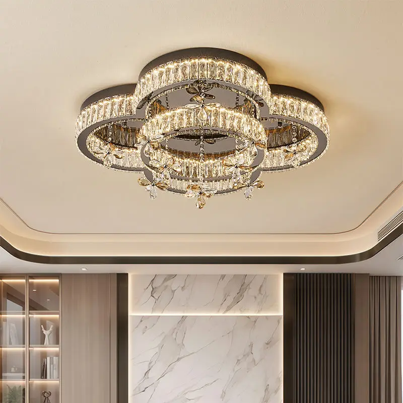 Luxury Crystal Livingroom Led Ceiling Lamp Villa Stainless Steel Home Bedroom Fixture LED Hotel Restaurant Ceiling Light — view 2