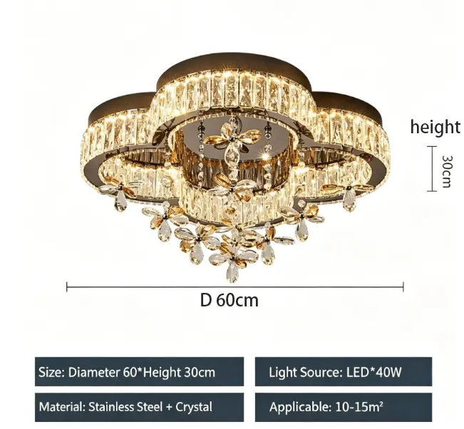 Luxury Crystal Livingroom Led Ceiling Lamp Villa Stainless Steel Home Bedroom Fixture LED Hotel Restaurant Ceiling Light — view 4