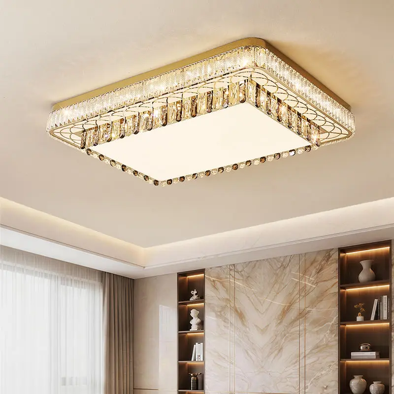 Luxury Banquet Hall Crystal Ceiling Mount Light LED Villa Whole House Livingroom Bedroom Stainless Steel Middle Ceiling — view 1