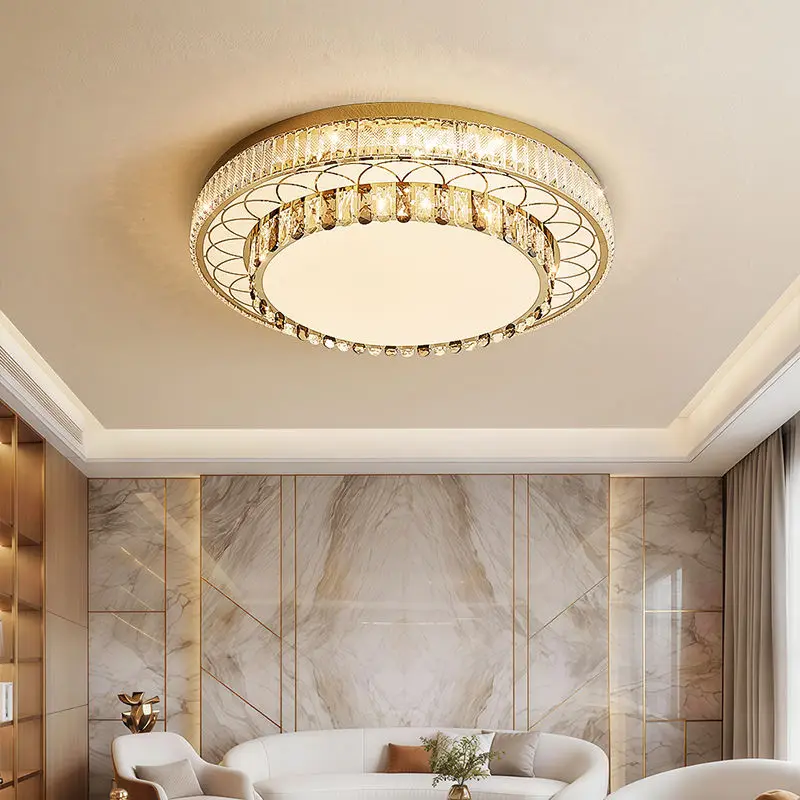 Luxury Banquet Hall Crystal Ceiling Mount Light LED Villa Whole House Livingroom Bedroom Stainless Steel Middle Ceiling — view 2