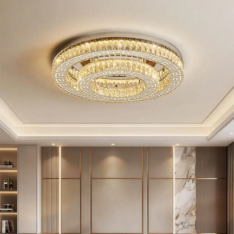 Luxury Modern Round Villa Lobby Crystal LED Home Bedroom ceiling Light Hotel Livingroom Middle Ceiling Lamp Switch Contr — view 1