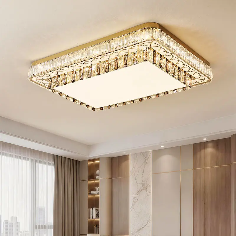 Luxury Banquet Hall Crystal Ceiling Mount Light LED Villa Whole House Livingroom Bedroom Stainless Steel Middle Ceiling — view 4